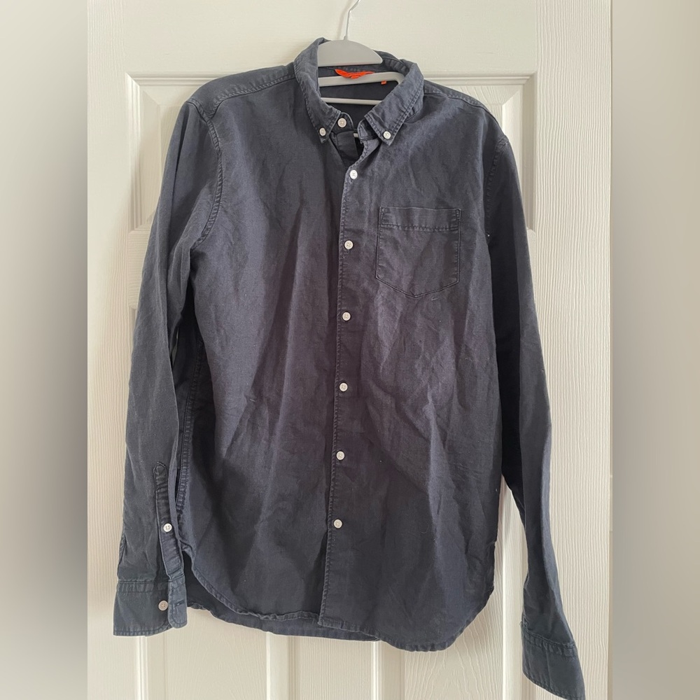 Men's navy blue linen shirt